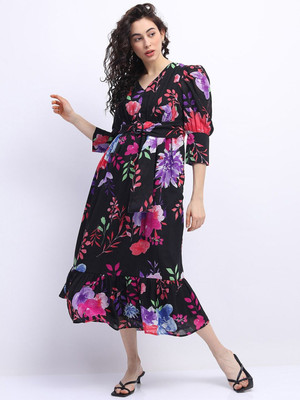 Tokyo Talkies Women Empire Waist Black Midi/Calf Length Dress