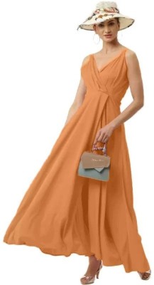 Shopy Unlimited Women Maxi Orange Dress