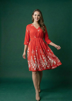 DSK STUDIO Women A-line Red Knee Length Dress