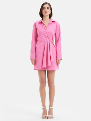 KAZO Women Fit and Flare Pink Mini/Short Dress