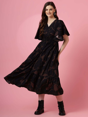 Honky Tonky Women Fit and Flare Black Below Knee Dress