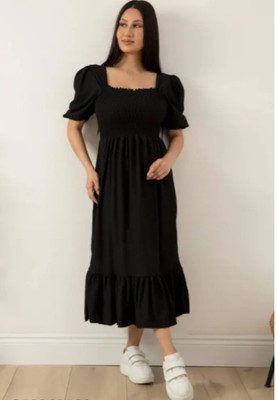 SSFASHIONHUBS Women A-line Black Below Knee Dress