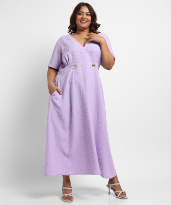 Instafab Plus Women A-line Purple Midi/Calf Length Dress