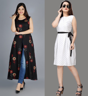 Hiral Creation Women Fit and Flare Multicolor Maxi/Full Length Dress
