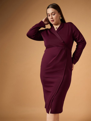 SASSAFRAS Curve Women A-line Maroon Midi/Calf Length Dress