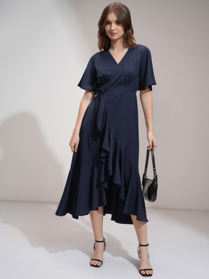 Tokyo Talkies Women Wrap Blue Midi/Calf Length Dress