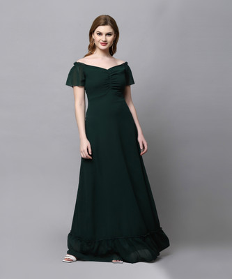AAYU Women Maxi Dark Green Full Length Dress