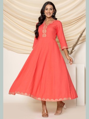 VEDANA Women Embroidered Anarkali Kurta(Orange)