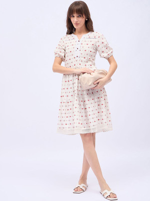 Dressberry Women Fit and Flare White Knee Length Dress