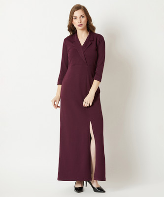 Miss Chase Women A-line Maroon Maxi/Full Length Dress