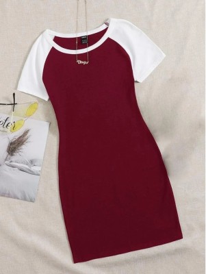 ZENWREN Women Bodycon Maroon, White Dress