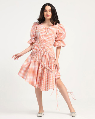 LELA Women A-line Pink Midi/Calf Length Dress