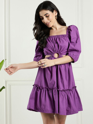 DRAPE AND DAZZLE Women A-line Purple Mini/Short Dress