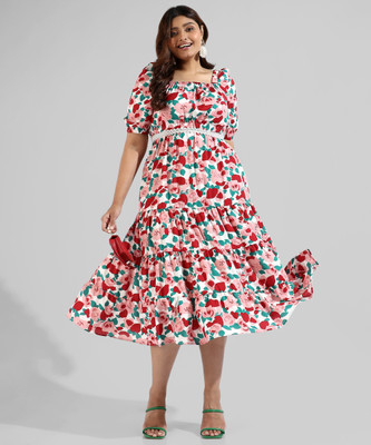 Instafab Plus Women A-line Red Midi/Calf Length Dress