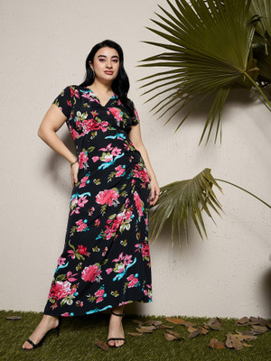 CURVE BY KASSUALLY Women A-line Black Midi/Calf Length Dress