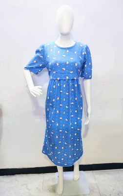 BumpBeyondInc Women Maternity/Nursing Nighty(Blue)