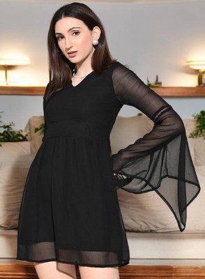 Moshe Women A-line Black Above Knee/Mid Thigh Length Dress