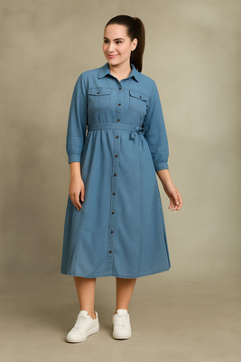 ADDYVERO Women A-line Light Blue Midi/Calf Length Dress