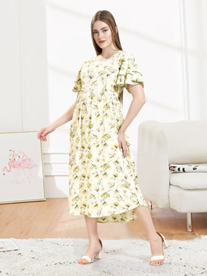 KAITEI Women Fit and Flare Green Ankle Length Dress