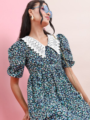 Tokyo Talkies Women A-line Blue Mini/Short Dress