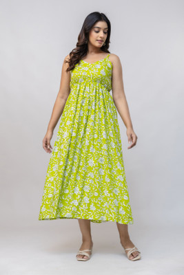 Pragusu Women Maxi Light Green Full Length Dress