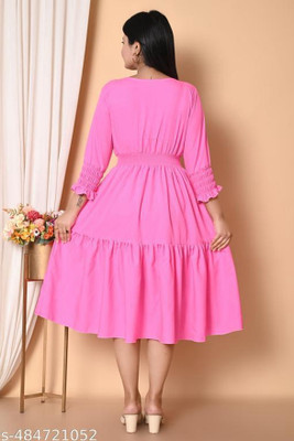 YOGITACREATIONN Women Fit and Flare Pink Midi/Calf Length Dress