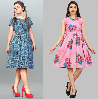 tanvi creation Women Fit and Flare Multicolor Below Knee Dress
