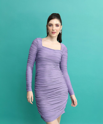 Tokyo Talkies Women Bodycon Purple Above Knee/Mid Thigh Length Dress