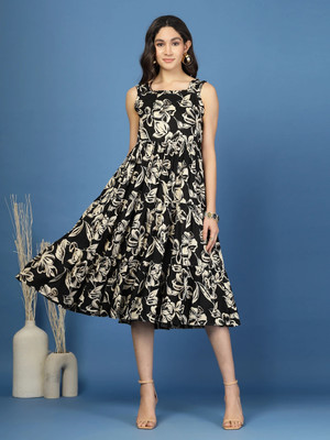 Daevish Women Fit and Flare Black Knee Length Dress
