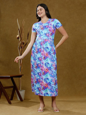 True Shape Women A-line Blue Midi/Calf Length Dress