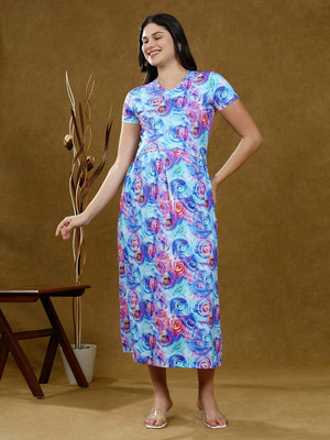 True Shape Women A-line Blue Midi/Calf Length Dress