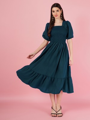 OTABU Women A-line Dark Green Dress