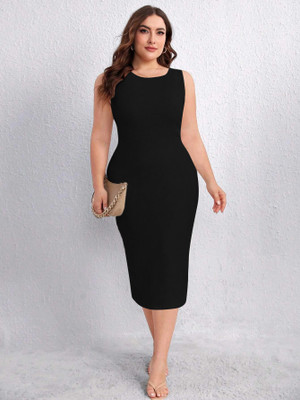 METRONAUT Women Bodycon Black Midi/Calf Length Dress