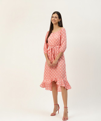 BRINNS Women Asymmetric Pink Knee Length Dress