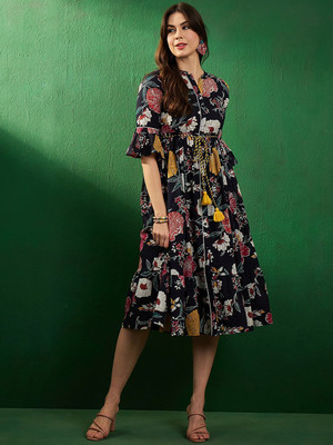 Sangria Women Ethnic Dress Blue Knee Length Dress