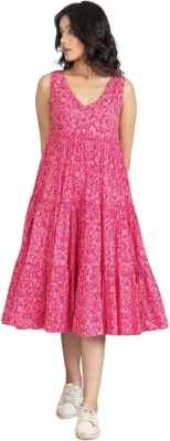 MOOLCHO Women Fit and Flare Pink Dress