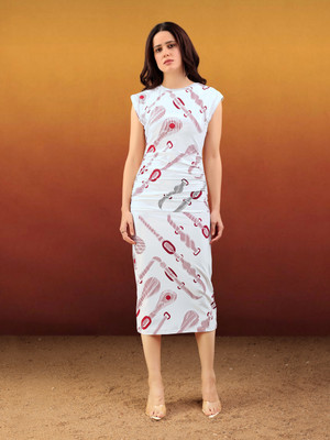 PURVAJA Women Bodycon White Midi/Calf Length Dress
