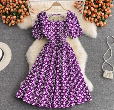 Asmi Myra Women Fit and Flare Purple Dress