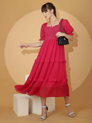 Sheetal Accociates Women Fit and Flare Pink Midi/Calf Length Dress