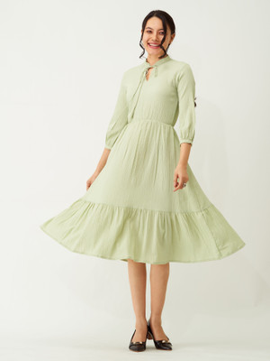 AASK Women Fit and Flare Light Green Midi/Calf Length Dress