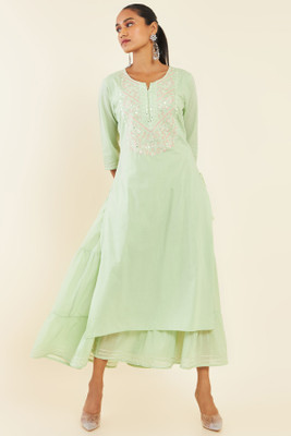 soch Women Fit and Flare Light Green Midi/Calf Length Dress