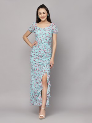 AAYU Women Maxi Light Blue, Pink, Green Dress