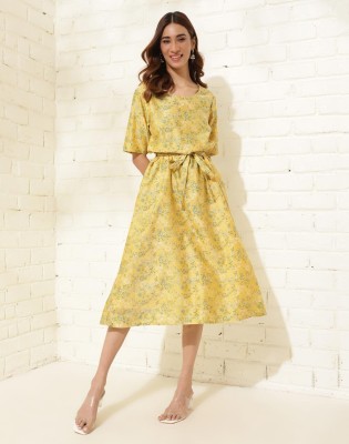 Fabindia Women A-line Yellow Dress