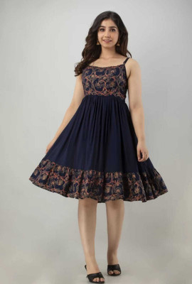 Jyoti Fashion Women Fit and Flare Dark Blue Knee Length Dress
