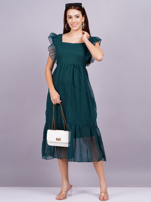 Oh Mi Dios Women Fit and Flare Green Midi/Calf Length Dress