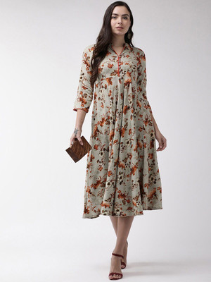 all about you Women A-line Orange Midi/Calf Length Dress