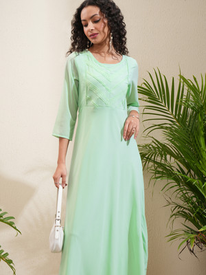 Vishudh Women A-line Green Maxi/Full Length Dress