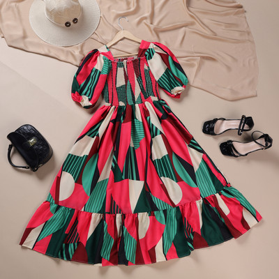 ZWERLON Women A-line Red Midi/Calf Length Dress