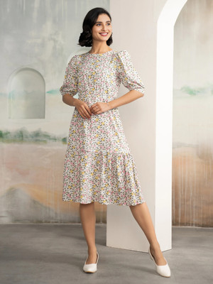 AASK Women Fit and Flare Multicolor Midi/Calf Length Dress