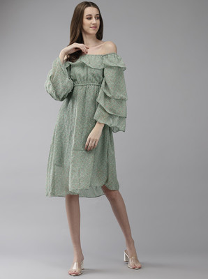 Sangria Women A-line Green Knee Length Dress